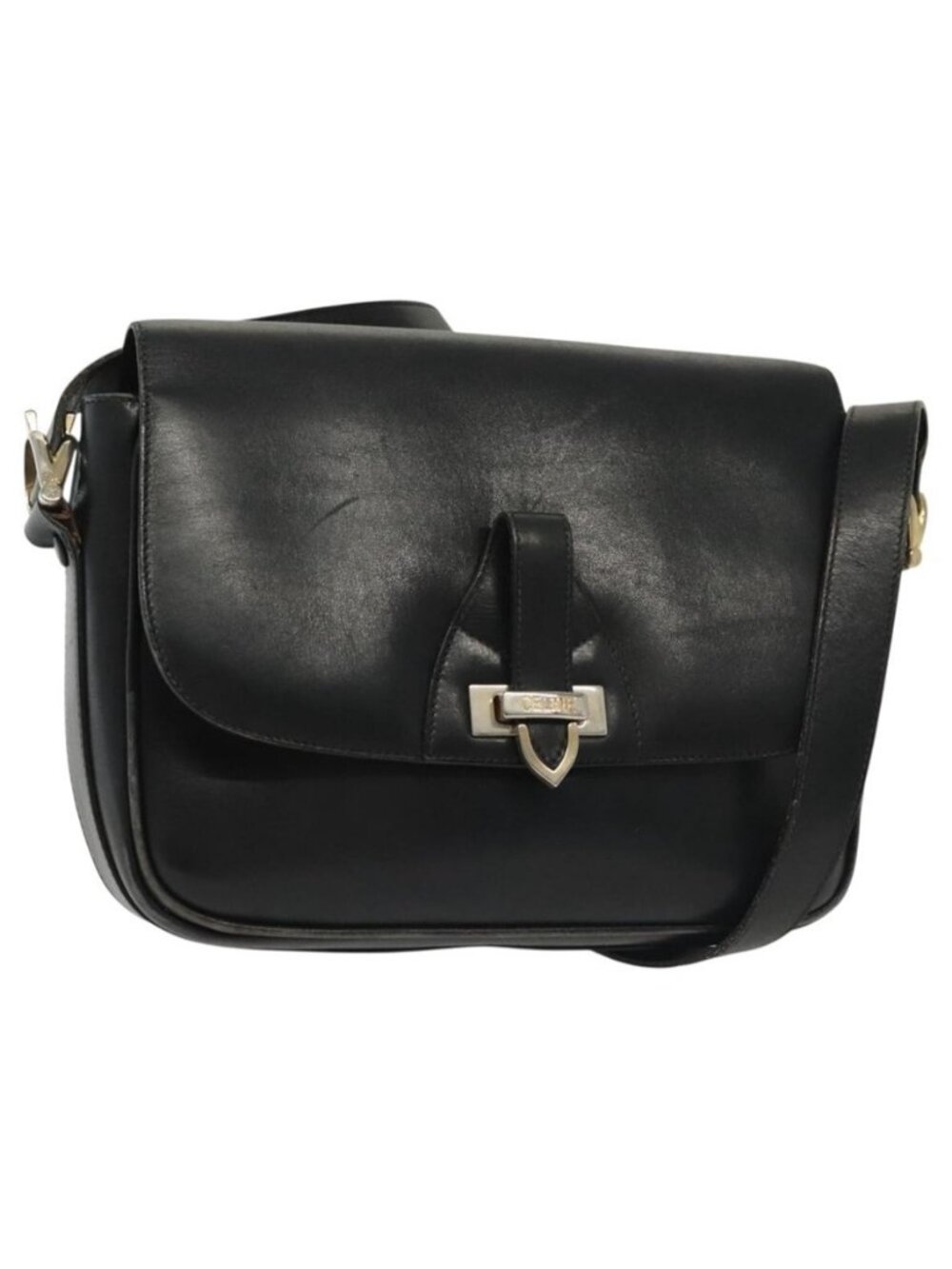 Authentic CELINE Shoulder Bag Leather Navy Gold